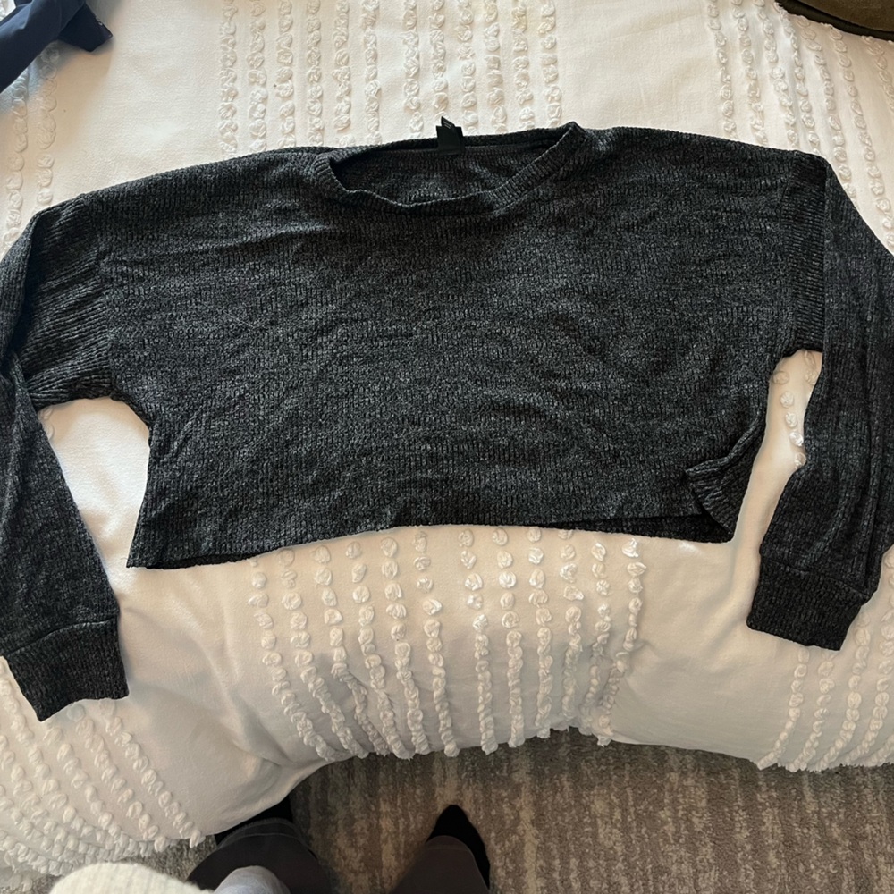 Wild Fable Ribbed Knit Grey Cropped Long Sleeve Top